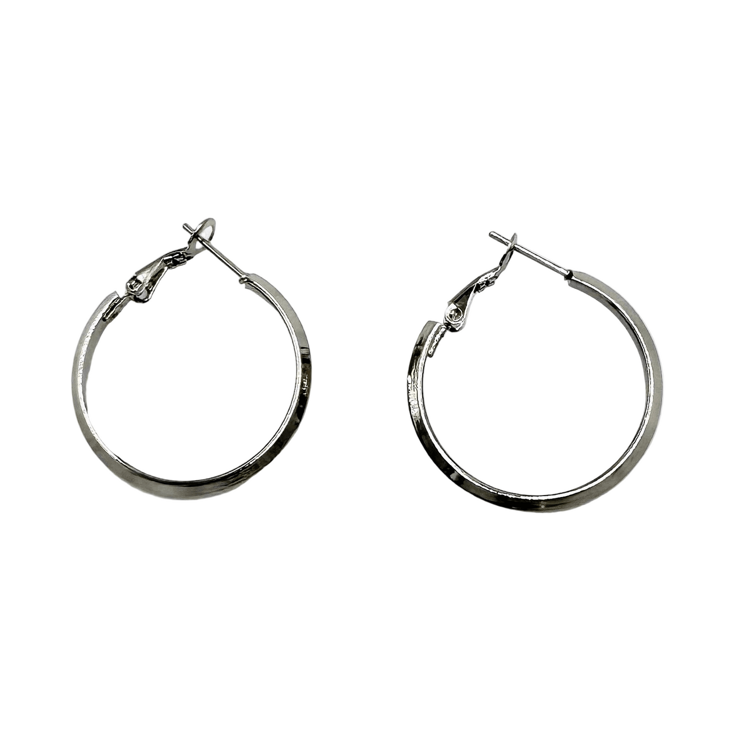 Silver Tone Beveled Hoop 1" Earrings Stainless Steel