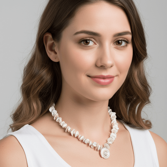 Shell Beaded White & Pink 24" Necklace