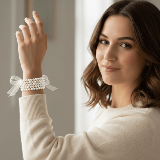 White Fashion Faux Pearl Five Strand Bracelet
