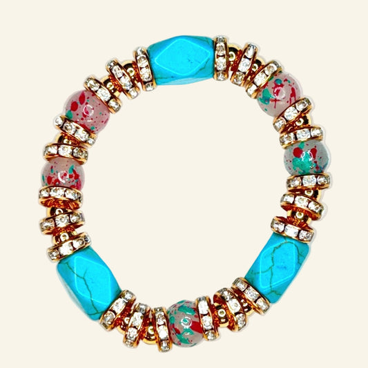 Two Blue Crackle & Iridescent Stretch Beads Bracelets