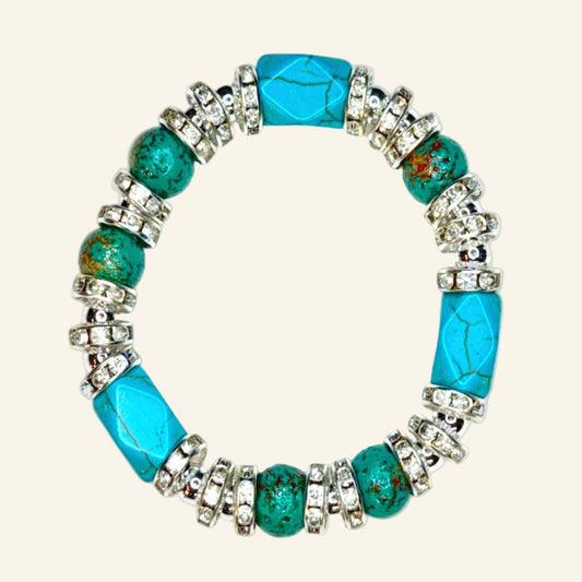 Two Blue Green Crackle & Iridescent Stretch Beads Bracelets