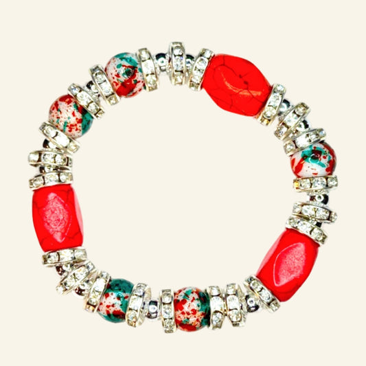 Two Orange Crackle & Iridescent Stretch Beads Bracelets