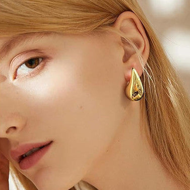 Gold Plated Large Tear Drop Chunky 1.2" Earrings