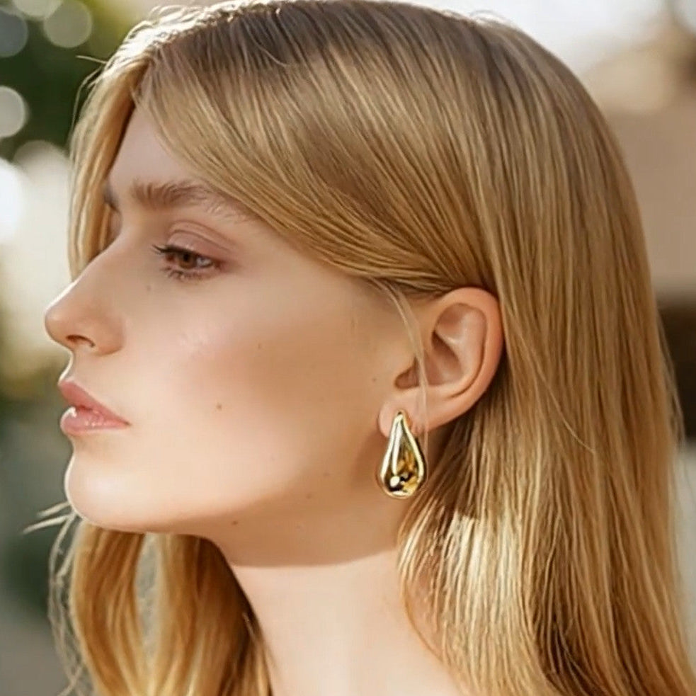 Gold Plated Large Tear Drop Chunky 1.2" Earrings