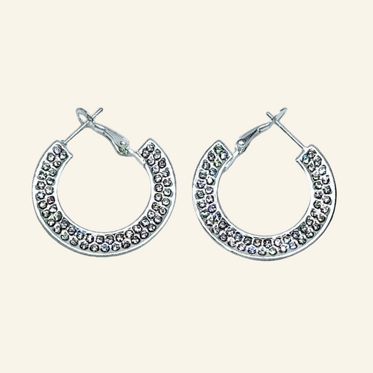 Silver Tone Clear 1 3/4" Hoop Earrings