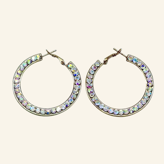 Gold Tone Iridescent 1" Hoop Earrings