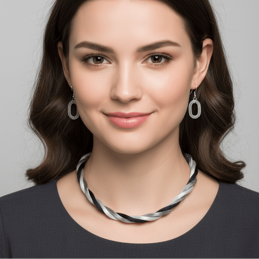Silver Tone Muti-Color Twisted Rope 20" Necklace Set