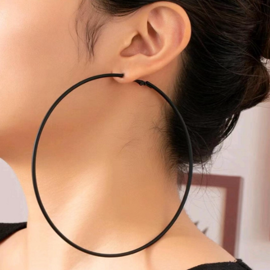 Extra-Large Black Color 3 1/2" Hoop Earrings