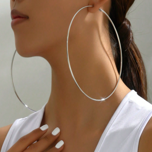 Extra-Large Silver Color 3 1/2" Hoop Earrings