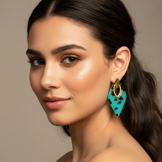 Blue Tortoise Shell Resin 2" Earrings