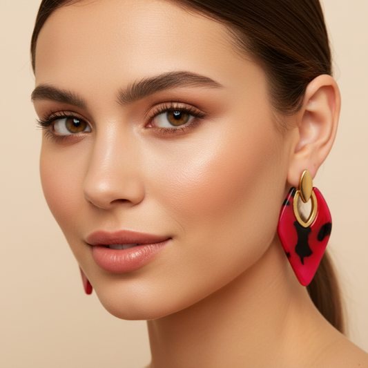 Red Tortoise Shell Resin 2" Earrings