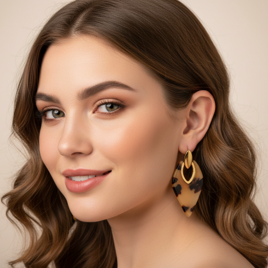 Tan Tortoise Shell Resin 2" Earrings