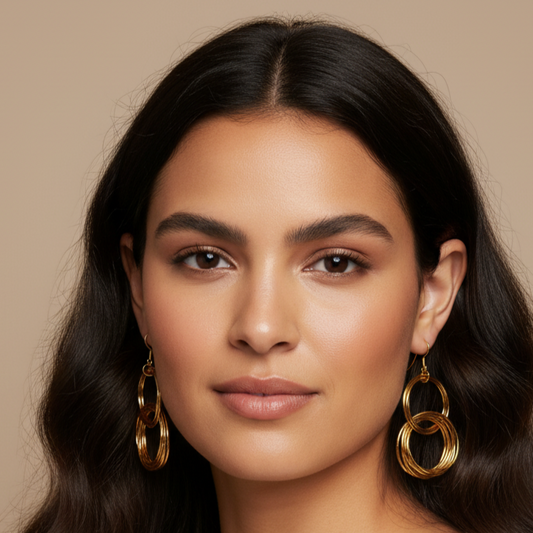 Gold Tone Multi Circle Dangle 3" Earrings
