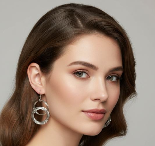 Silver Tone Multi Circle Dangle 3" Earrings