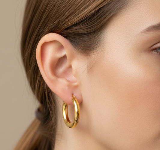 Gold Tube Hoop 2" Earrings