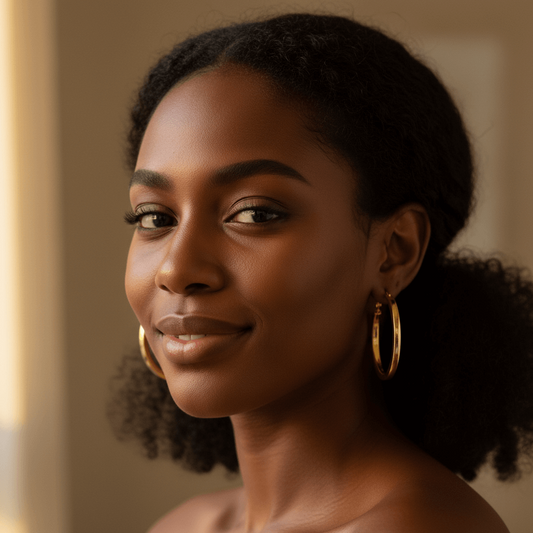 Gold Tone Hoop Squared Off Edges 2" Earrings