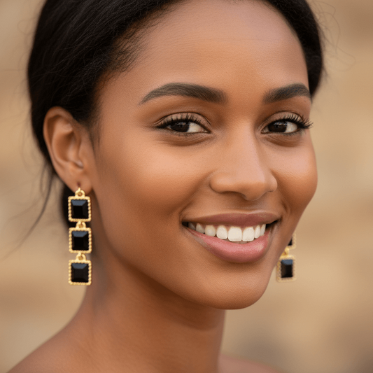 Black Rhinestone Chain Dangle 2" Earrings