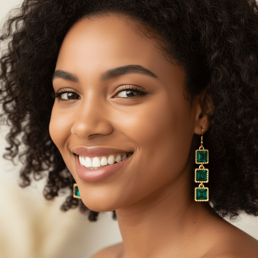 Green Rhinestone Chain Dangle 2" Earrings