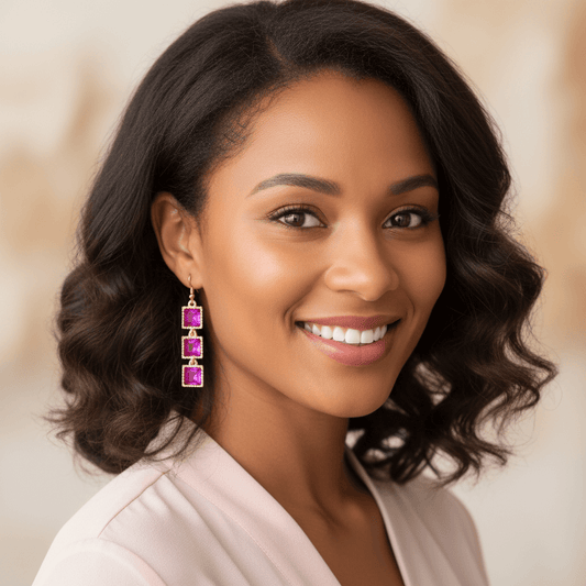 Purple Rinestone Chain Dangle 2" Earrings