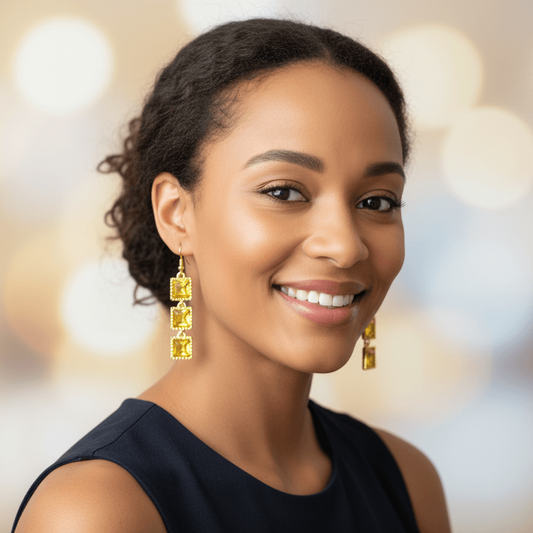 Yellow Rhinestone Chain Dangle 2" Earrings