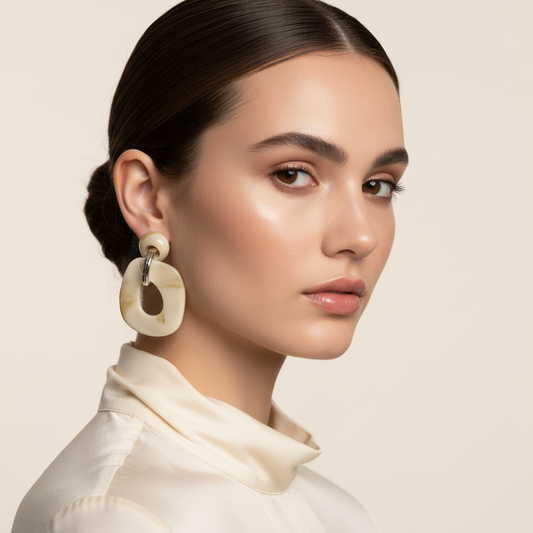 Chunky Acrylic Chain 1 1/2" Cream Earrings