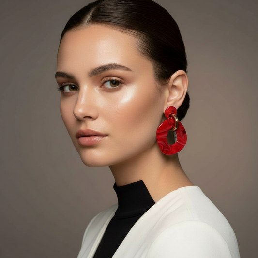 Chunky Acrylic Chain 1 1/2" Red Earrings