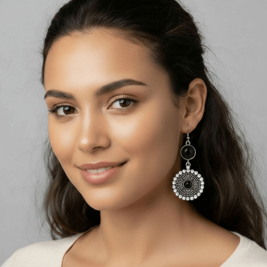 Black Decoration Flower Shape 2" Earrings