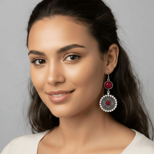 Red Decoration Flower Shape 2" Earrings