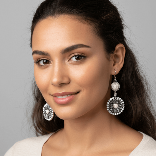 White Decoration Flower Shape 2" Earrings