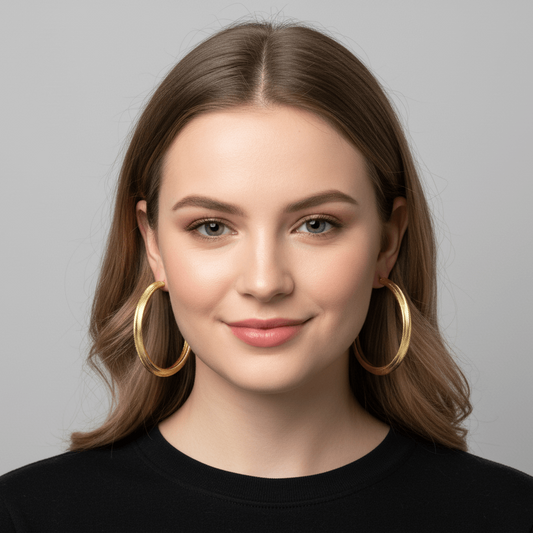 Gold Tone Hoop Texture Fashion 3" Earrings