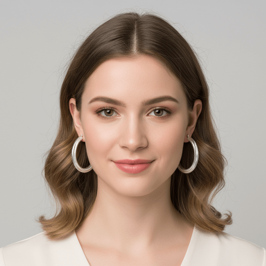 Silver Tone Hoop Texture Fashion 2" Earrings