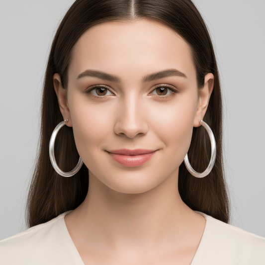 Silver Tone Hoop Texture Fashion 3" Earrings