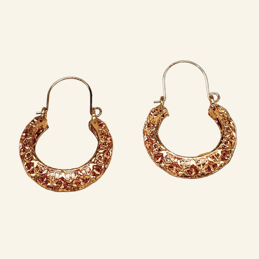 Gold Tone Basket 1 1/2 " Hoop Earrings