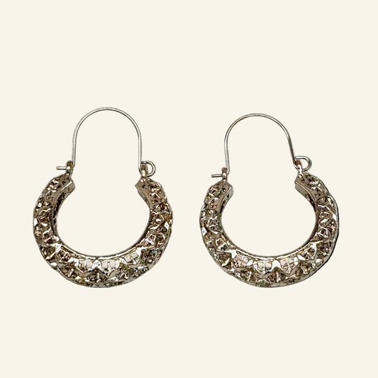 Silver Tone Basket 1 1/2 " Hoop Earrings