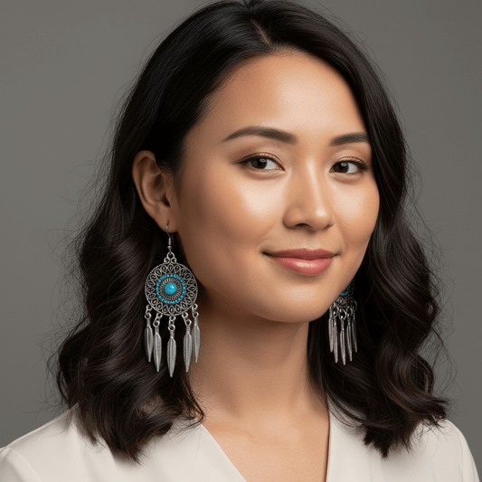 Turquoise Dream Catcher Chandelier 2 1/2 " Earrings