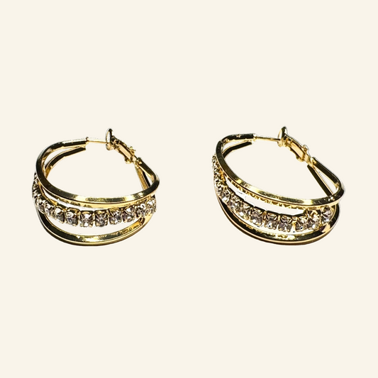 Rhinestones Oval Simulated 1 1/2" Gold Earrings