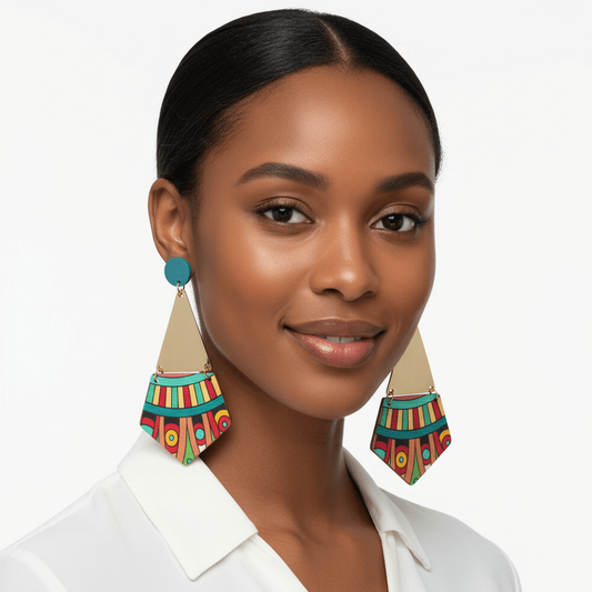 Bohemian Style Multicolor Gold Tone 3" Earrings V2