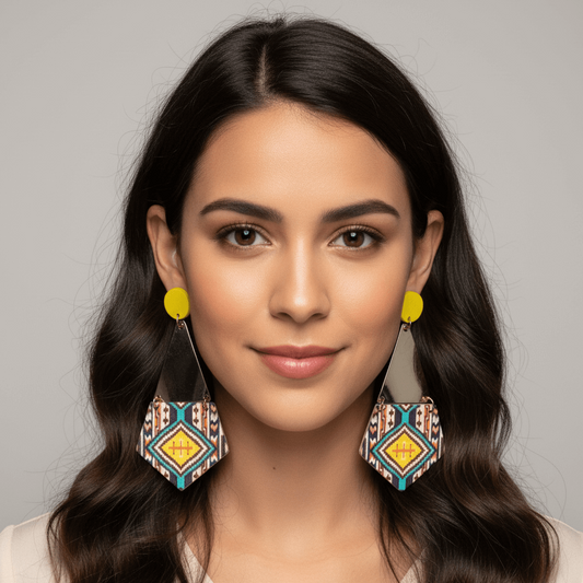 Bohemian Style Multicolor Gold Tone  3" Earrings V4