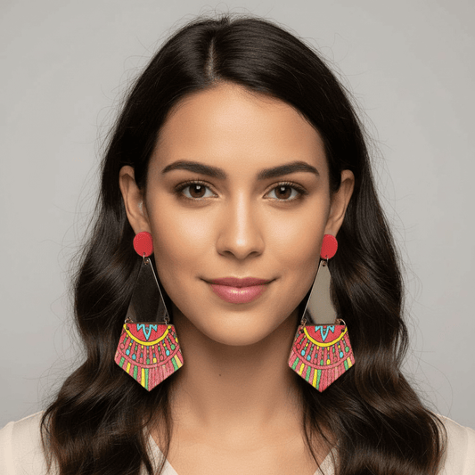 Bohemian Style Multicolor Gold Tone 3" Earrings V5