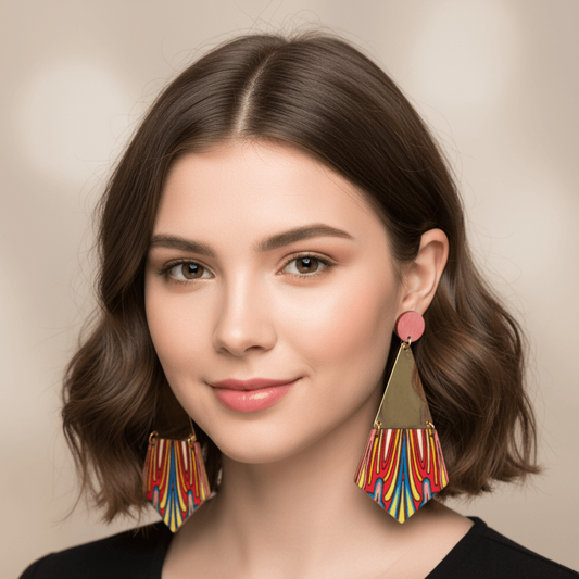Bohemian Style Multicolor Gold Tone 3" Earrings V6
