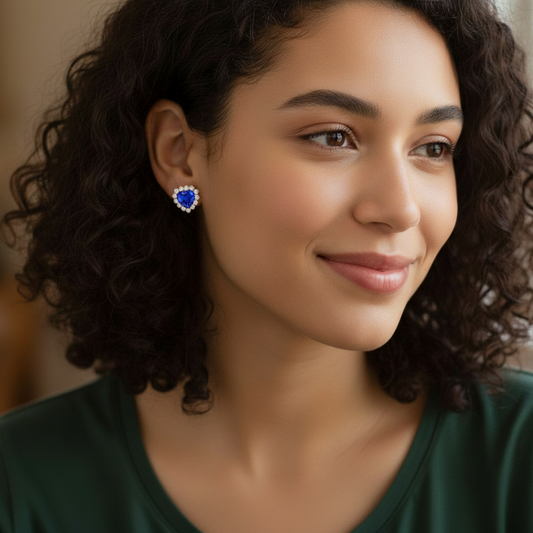 Navy Blue Centered Heart 1/2" Stud Earrings