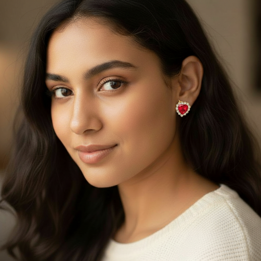 Dark Rose Centered Heart 1/2" Stud Earrings