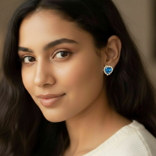 Light Blue Centered Heart 1/2" Stud Earrings