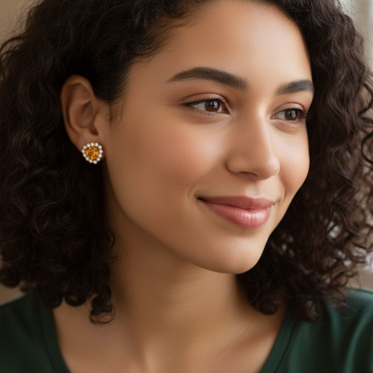 Yellow Centered Heart 1/2" Stud Earrings