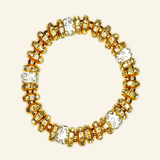 Two Gold Tone Rhinestone Disks Stretch Bracelets