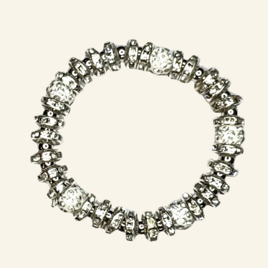 Two Silver Tone Rhinestone Disks Stretch Bracelets