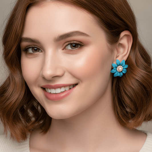 Daisy Stud Flowers 1" Earrings Blue