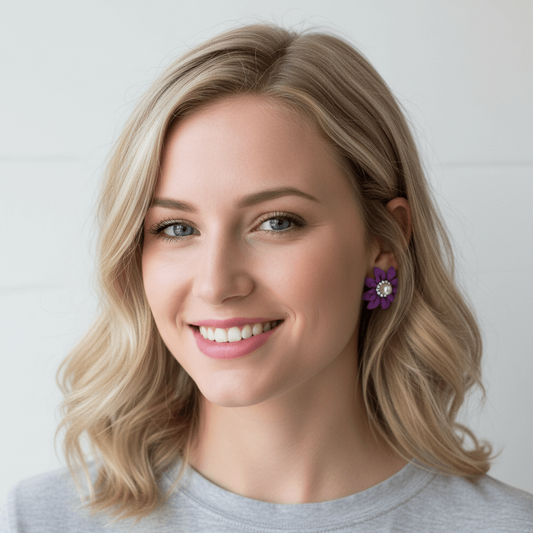 Daisy Stud Flowers 1" Earrings Purple