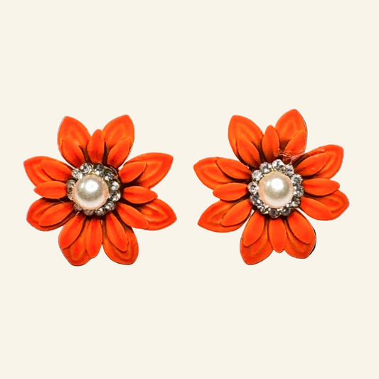 Daisy Stud Flowers 1" Earrings Orange