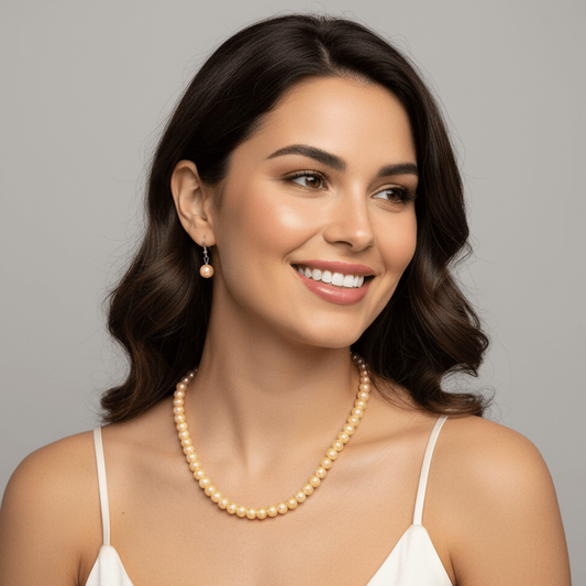 Golden Similated Pearls and Earrings 32" Necklace Set